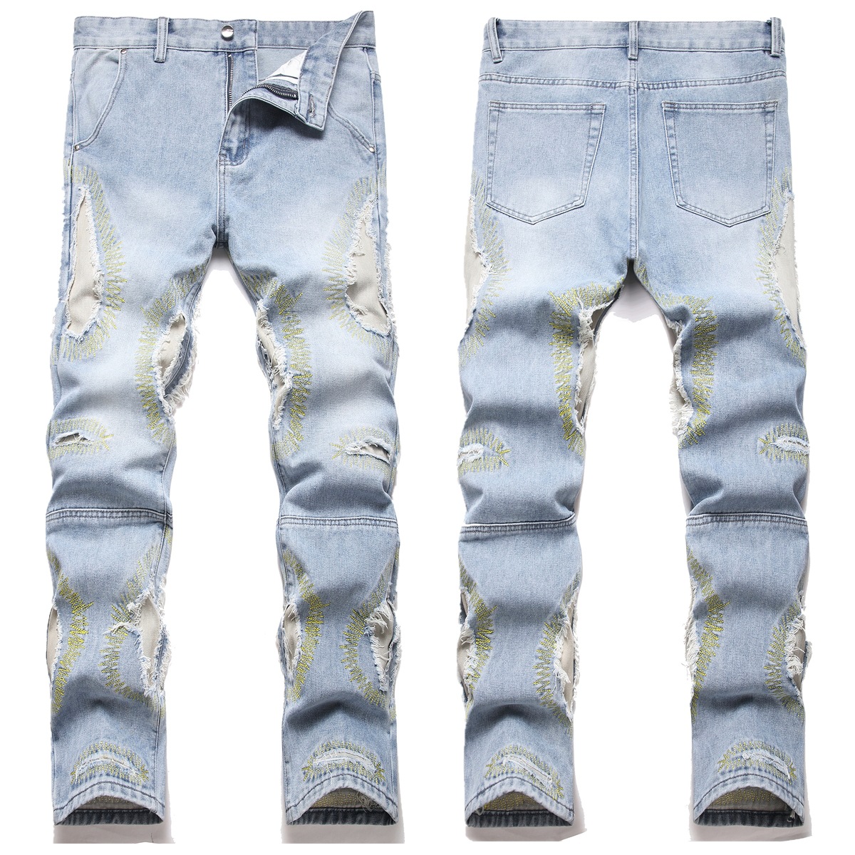 Panel Distressed Straight Jeans