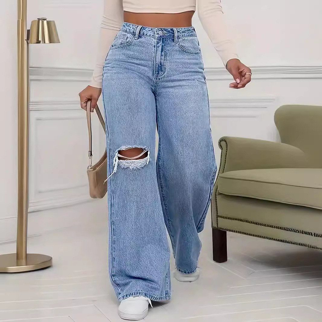 High Waist Distressed Wide Leg Jeans image 1