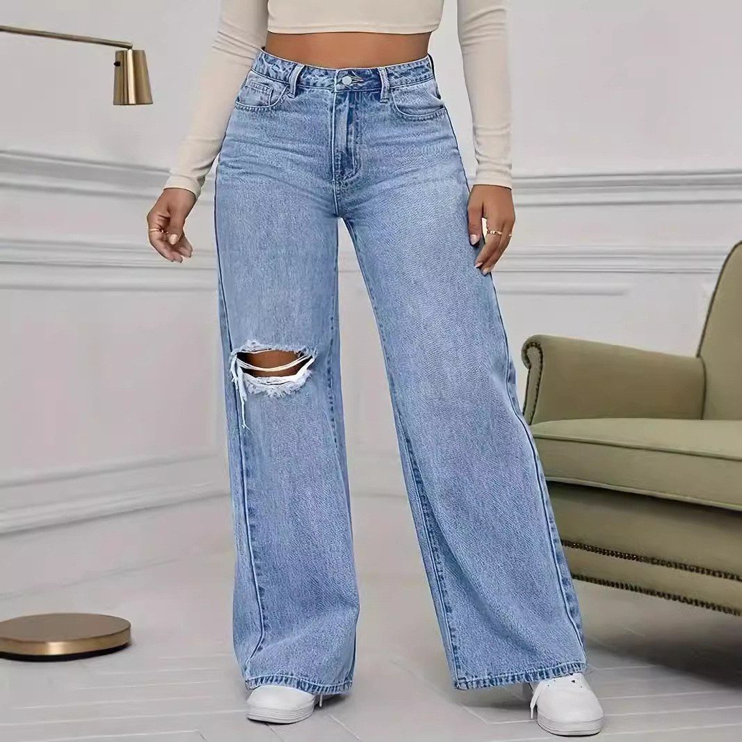 High Waist Distressed Wide Leg Jeans image 2