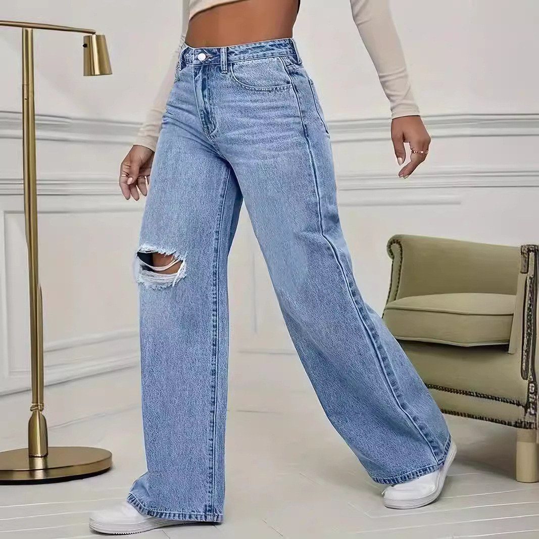 High Waist Distressed Wide Leg Jeans image 3