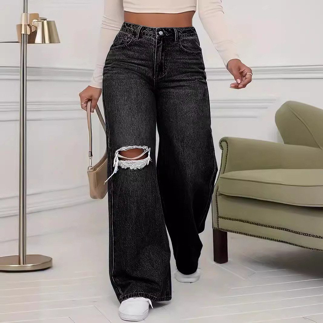 High Waist Distressed Wide Leg Jeans image 4
