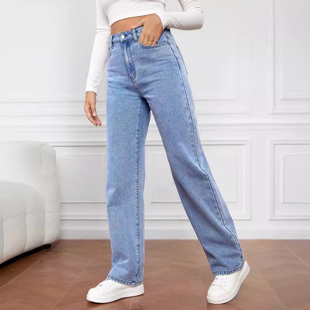 High Waist Washed Straight Jeans image 2