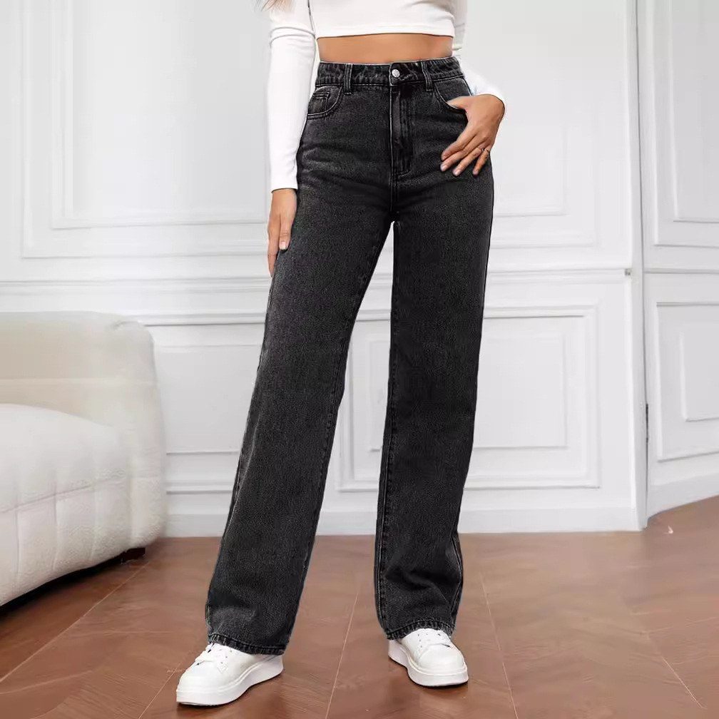 High Waist Washed Straight Jeans image 3