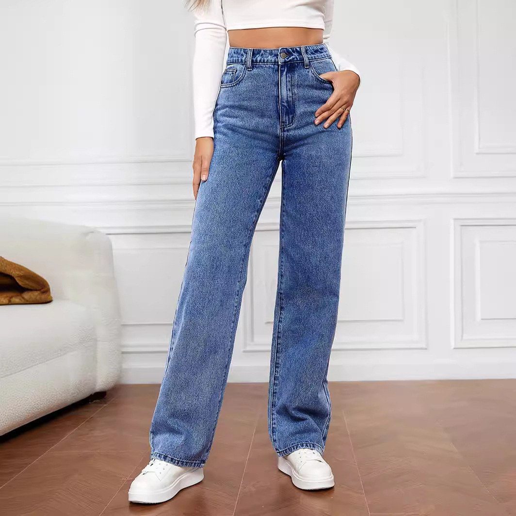 High Waist Washed Straight Jeans image 4