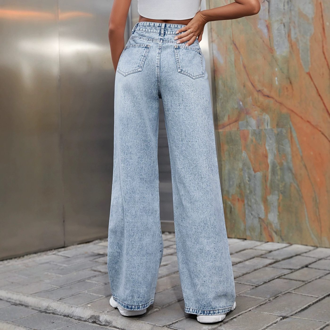 Light Wash Ripped Wide Leg Jeans image 2