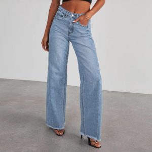 Mid Rise Washed Wide Leg Jeans