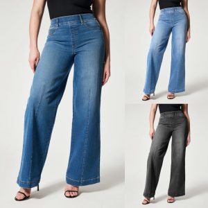 Washed Stretch Wide Leg Jeans