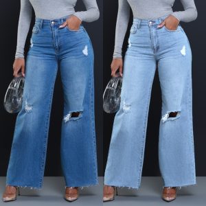 High Waist Distressed Wide Leg Jeans