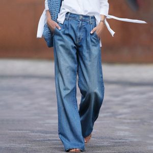 High Waist Blue Wide Leg Jeans