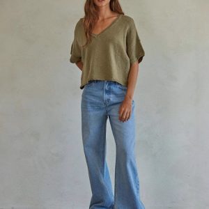 High Waist Washed Wide Leg Jeans