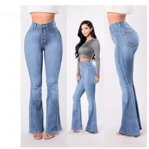 High Waist Stretch Blue Flare Jeans