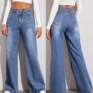High Waist Washed Wide Leg Jeans Light Blue