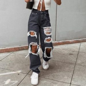 High Waist Distressed Wide Leg Jeans Street