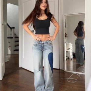 Low Rise Washed Panel Straight Leg Jeans