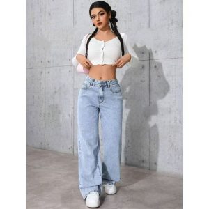 High Waist Washed Wide Leg Jeans Relaxed alternate view