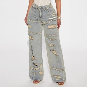 Washed Distressed Wide Leg Jeans alternate view