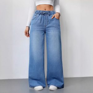 High Waist Washed Stretch Wide Leg Jeans alternate view