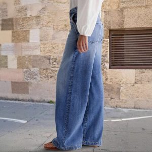 Stretch Embroidered Blue Straight Leg Jeans alternate view