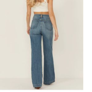 High Waist Stretch Blue Straight Leg Jeans alternate view