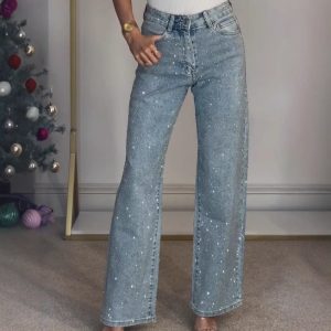 High Waist Washed Blue Straight Leg Jeans alternate view