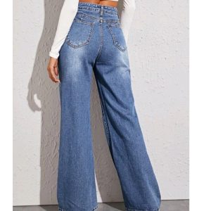 High Waist Washed Wide Leg Jeans Light Blue alternate view