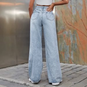 High Waist Distressed Wide Leg Jeans Light Blue alternate view