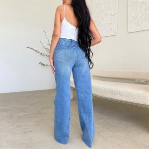 High Waist Distressed Wide Leg Jeans Relaxed alternate view